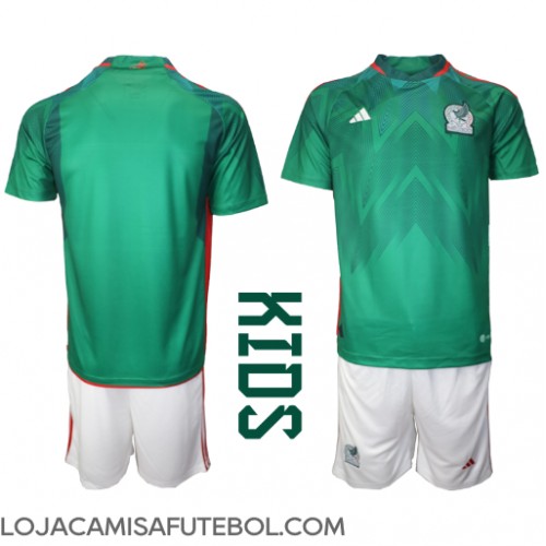 Camisa de Futebol México Equipamento Principal Infantil Mundo 2022 Manga Curta (+ Calças curtas)